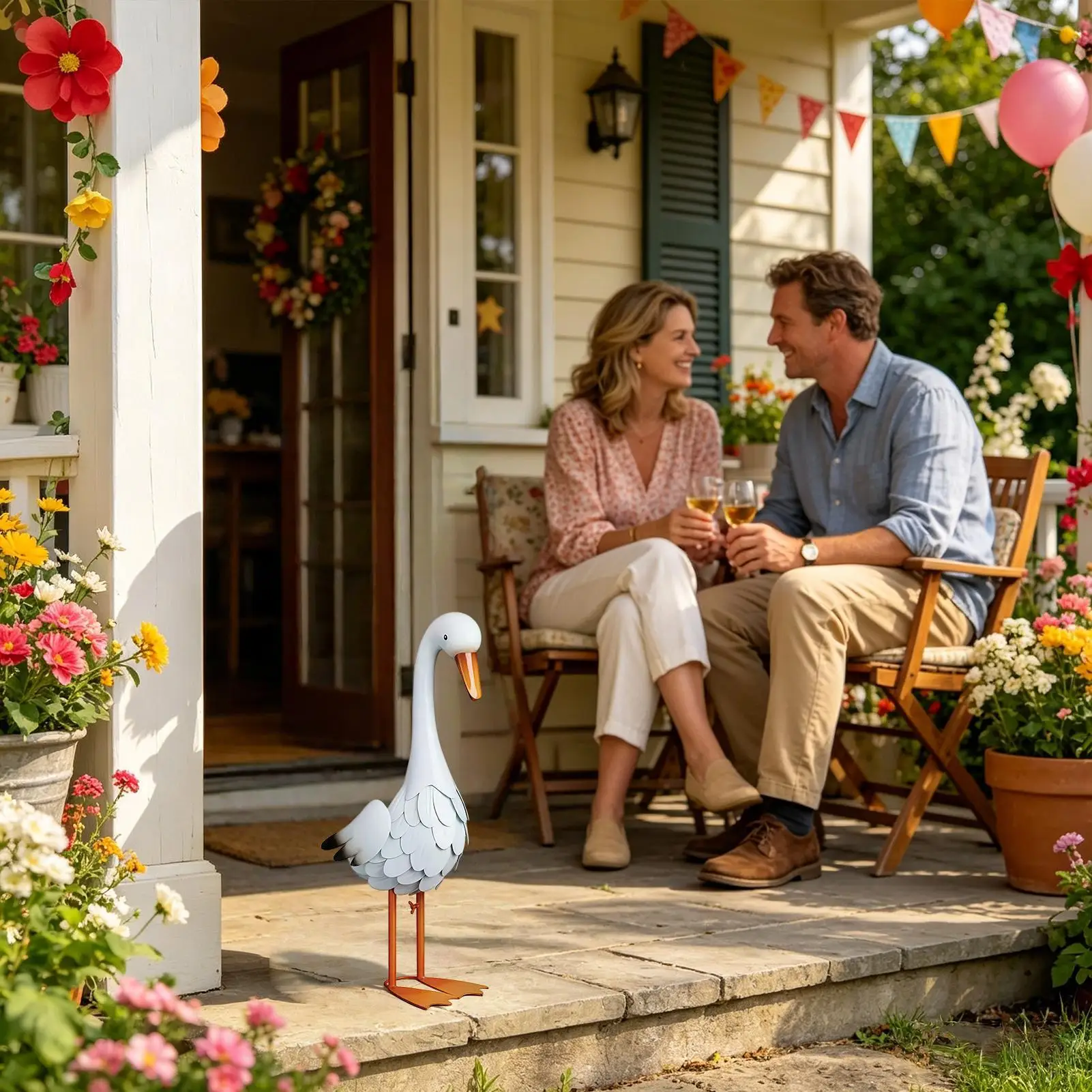 Front Porch Goose Metal Statue Garden Goose For Front Porch Yard Patio Balcony Garden Lawn Entryway Indoor Outdoor