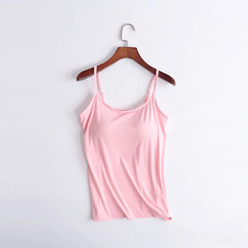 Women Summer Padded Tank Top Soft Casual Bra Ladies Spaghetti Cami Top Vest Female Camisole With Built In Bra Adjustable Strap