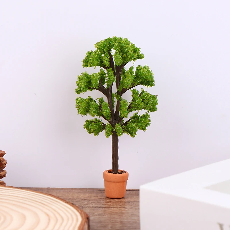 1Pc 1:12 Dollhouse Miniature Tree Potted Plant Green Plants Model Garden Courtyard Decor Toy