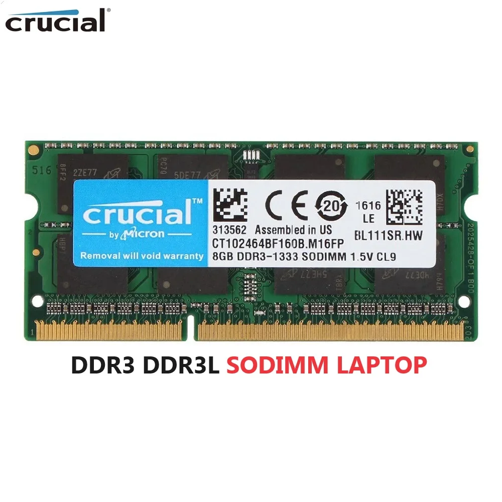 Crucial Laptop Memoria RAM DDR3 DDR3L 8GB 1333MHz 1600MHz 1866MHz SODIMM PC-10600 12800 14900 1.5V 1.35V for Notebook Memory