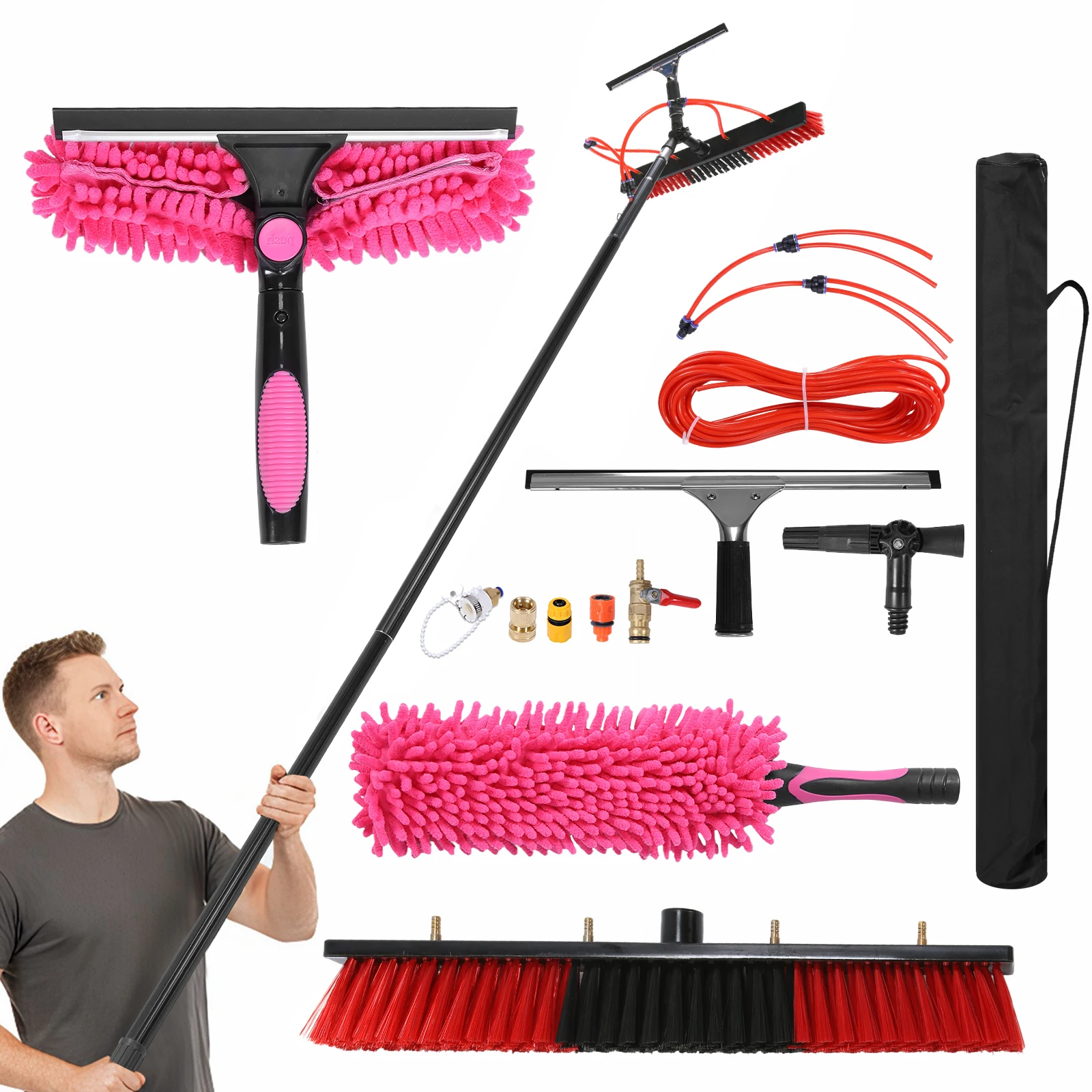 

Water Fed Pole Brush Kit with 20m Hose Solar Panel Cleaning Brush Kit with 180° Rotating Brushhead for Solar Panel Roof Car