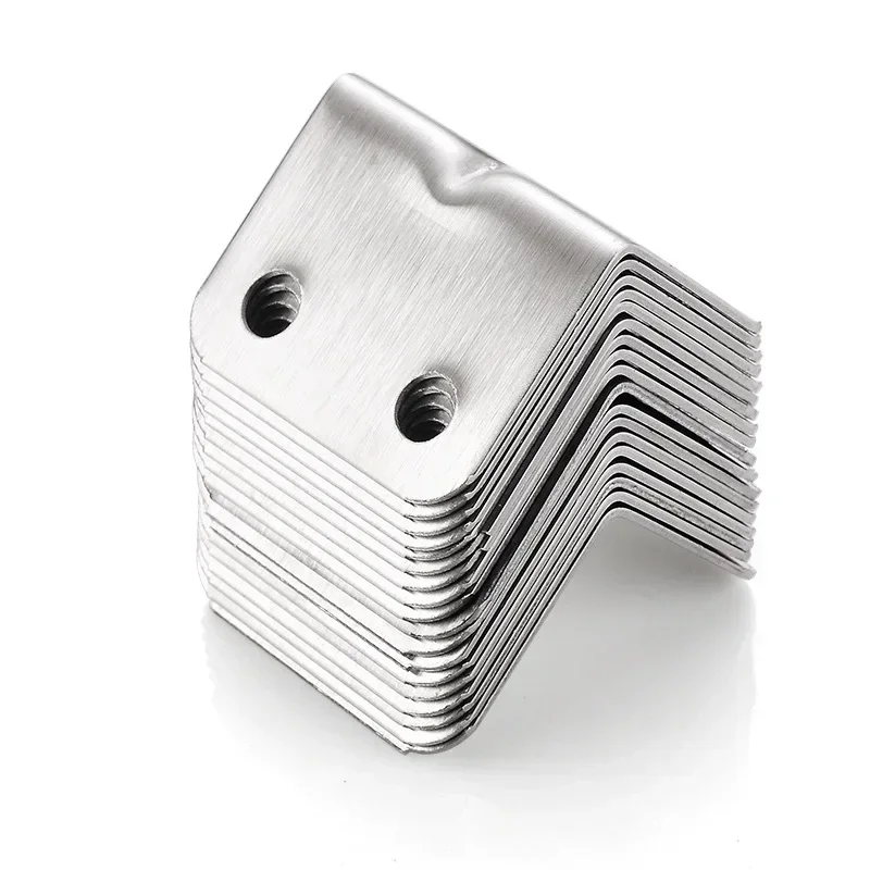 10/40 buah braket sudut baja tahan karat Universal braket penjepit tetap sudut kanan 90 derajat untuk Kabinet rangka tempat tidur furnitur kayu