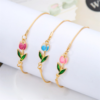 Japan Korea Elegant Tulip Rose Bracelet For Women Girls Sweet Colorful Flower Gold Color Metal Chain Bracelets Aesthetic Jewelry