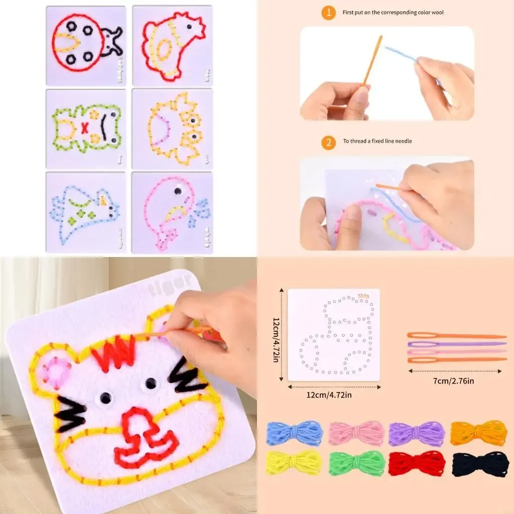 أطفال الكرتون الخياطة عدة أشغال يدوية لعبة خياطة الحرفية مشروع لعبة للأطفال لبناء الثقة والمهارات الاجتماعية التعلم 15UB