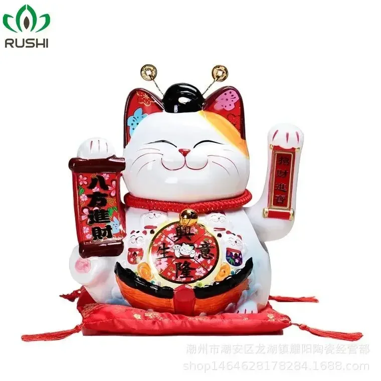 10 Inch Handicraft Waving Hand Lucky Cat Fortune Cat Gift Maneki Neko Welcoming Feng Shui Crafts Money Box Home Store Decoration