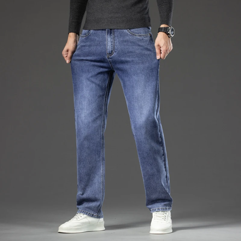 Business Casual Autumn New 5 Colors Men's Blue Straight Loose Jeans Cotton Stretch Denim Pants Male Brand Plus Size 40 42 44