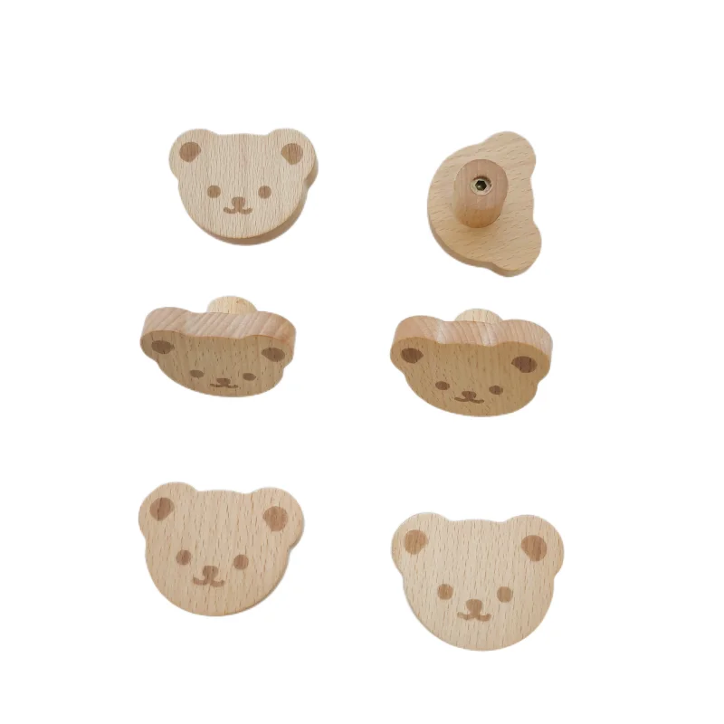 Nordic Cute Bear Wood Kitchen Cabinet Handles Wooden Wardrobe Knobs Drawer Pulls Cupboard Handles Furniture Accessories Hardware