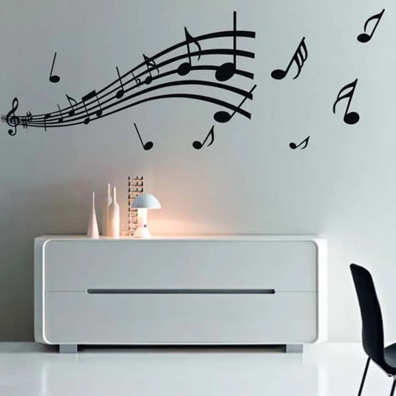 Flowing Music Note Wall Decal, Melody Staff Sticker for Living Room Music Studio, Self-Adhesive Vinyl Home Decor Art Poster