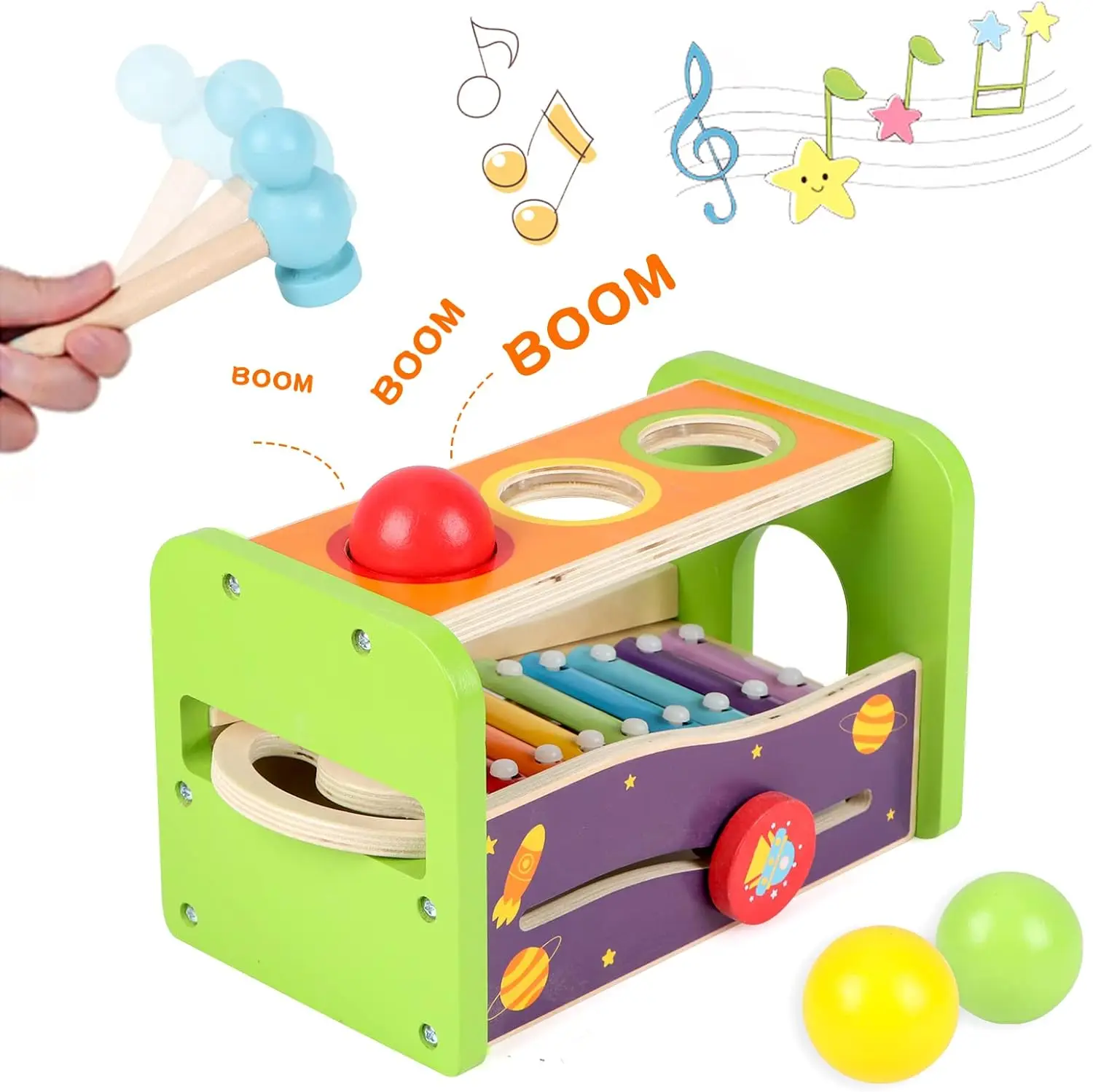 Wooden 4 in 1 Xylophone Bench Musical Toys Hammering Pound Tap Ball Drop  Game Set Montessori Sensory Educational  Toddler Toys