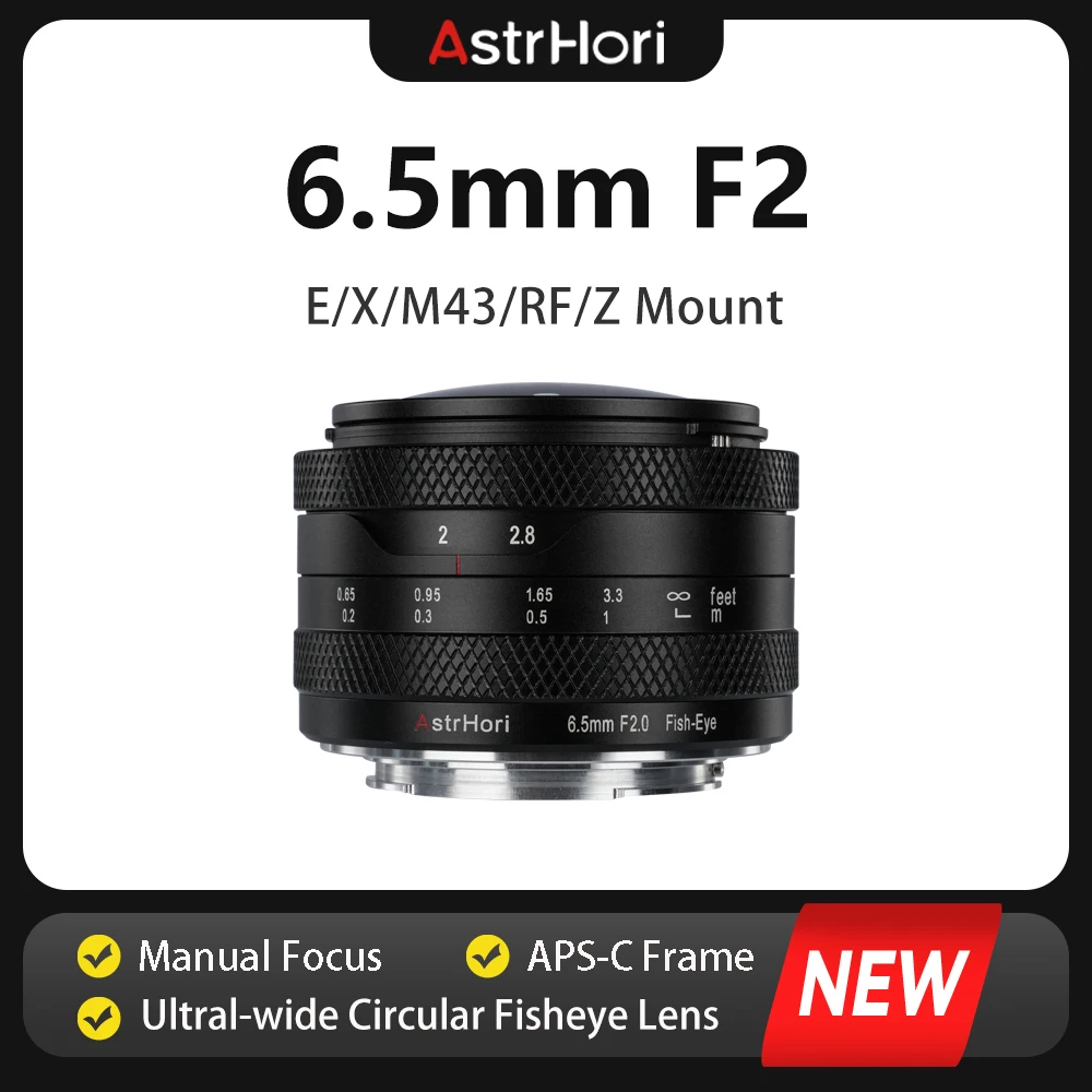 

AstrHori 6.5mm F2 Ultra Wide Angle Fisheye APS-C Frame Manual Prime Lens for Sony E Canon RF Fujifilm FX Nikon Z Micro 4/3 Mount