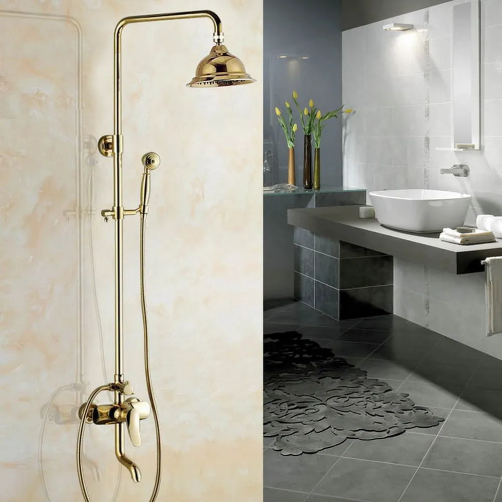 

Bathroom Shower Faucet Bath Faucet Mixer Tap With Hand Shower Head Gold Color Brass Shower Faucet Set Wall Mounted zgf306