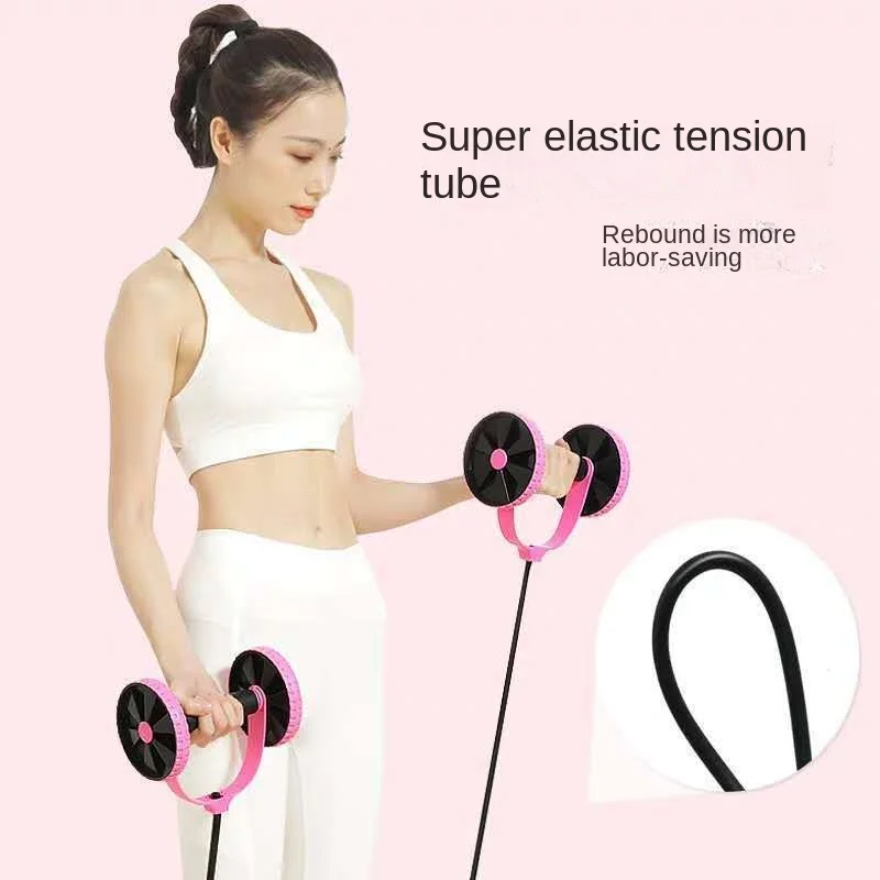 Abdominal Double Wheel Ab Roller Gym Home Muscle Exercise Fitness Equipment Pull Rope Resistance Bands Slimming Device