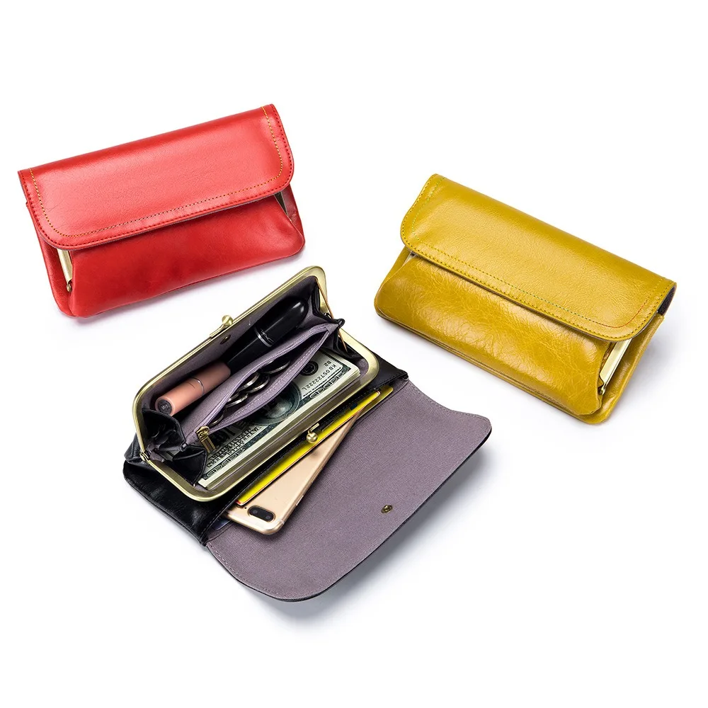 Genuine Leather Phone Wallet Hand Bag Oil Wax Cowhide Coin Purse Lipstick Earphone Pouch Card Holder For Women Handbag Clucth