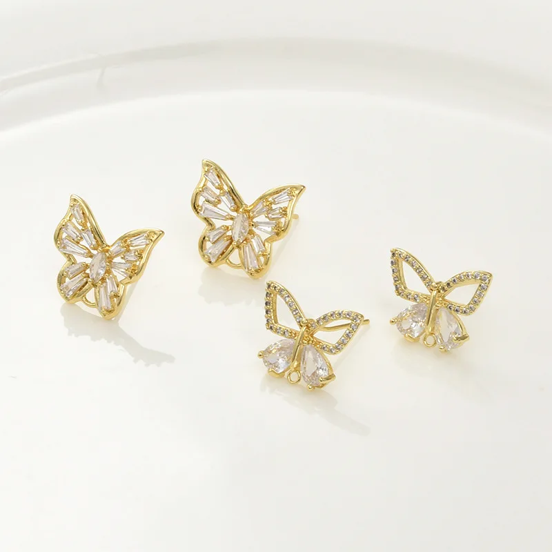 

Copper-plated 18k Gold Hollow Butterfly with Hanging Silver Needle Earrings DIY Stud Earrings Ear Jewelry Accessories Material