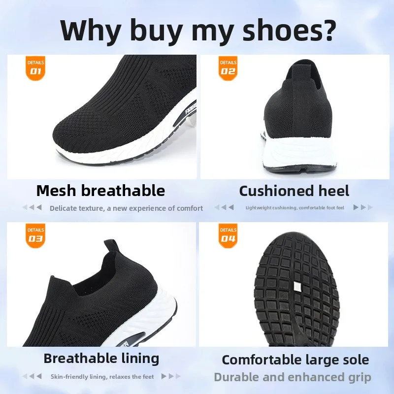 Atmungsaktive Herren-Slipper aus Strick, leichte, gepolsterte Sohle, runde Zehenpartie, Outdoor-Sneaker für ältere Menschen – Detail 1