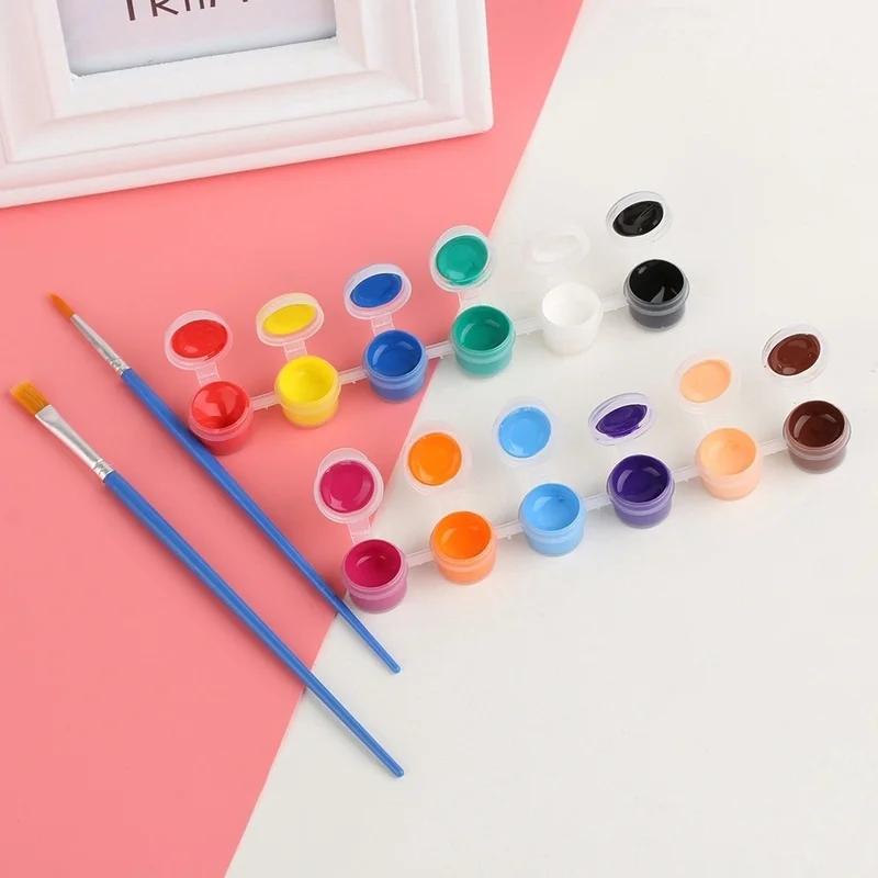 12 Color Acrylic Paint Set 6Grid Graffiti Paint With Drawing Pen DIY Paint Gypsum Doll Acrylic Paint Student Drawing Stationery