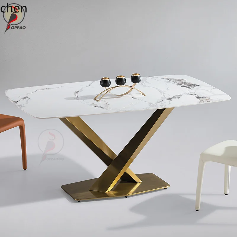 YFY Italian Style Rock Plate Light Luxury Glossy  Rectangular Dining Table Small Apartment High-end Dining Table and Chair Set