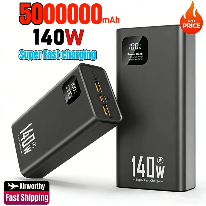 140W 500000mAh Power Bank PD 22.5W Super Fast Charging High Capacity Portable Battery Charger for iPhone 12-17 Samsung 2026 NEW
