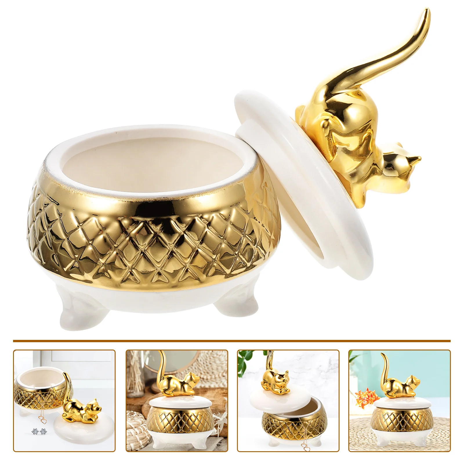 Ceramic Jewelry Box Removable Lid Jewelry Organizer Decorative Charm Holder for Home Bedroom Bathroom