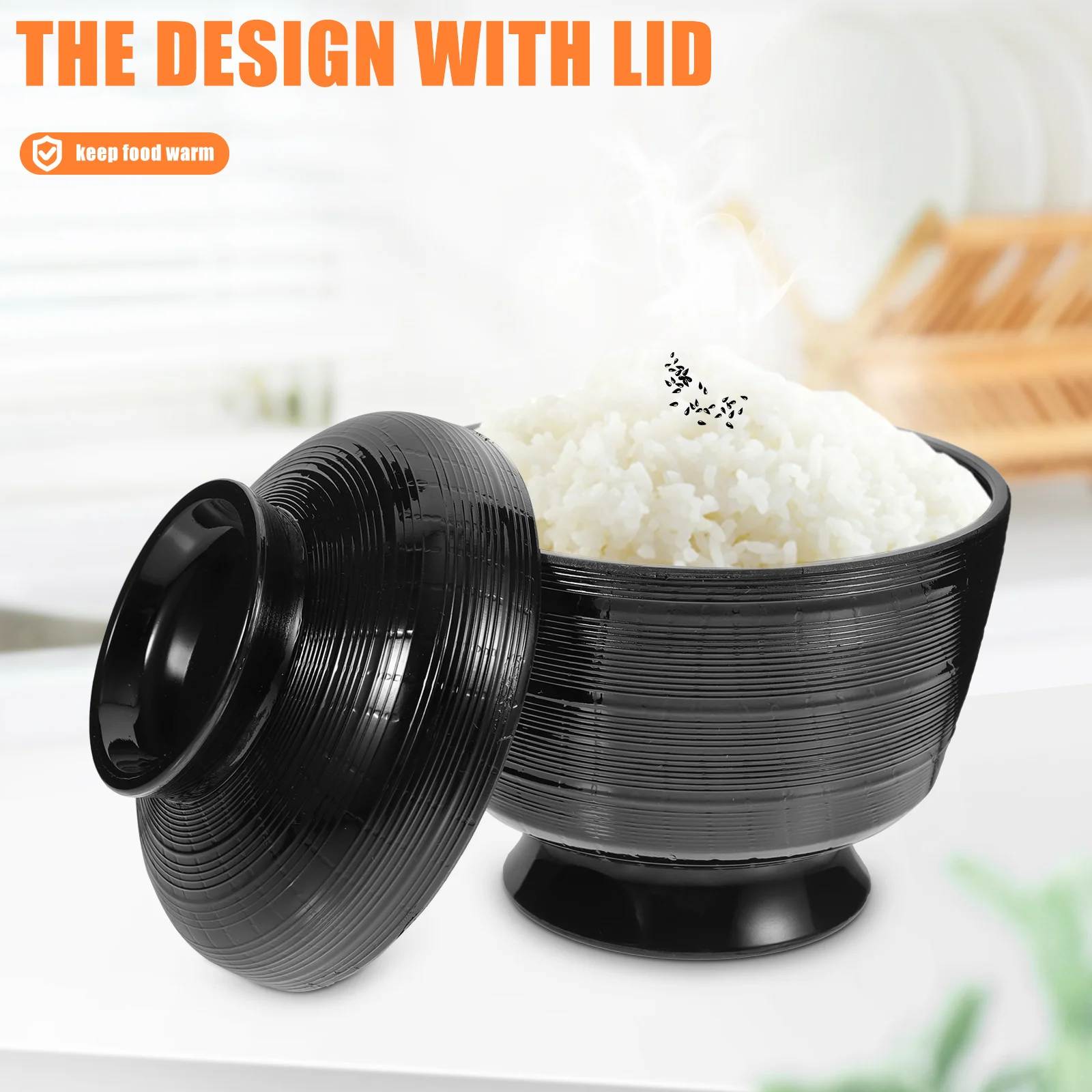 

Sushi Miso Soup Covered Melamine Japanese Food Container Set Practical Convenient Rice Bowl Lid Keep Warm