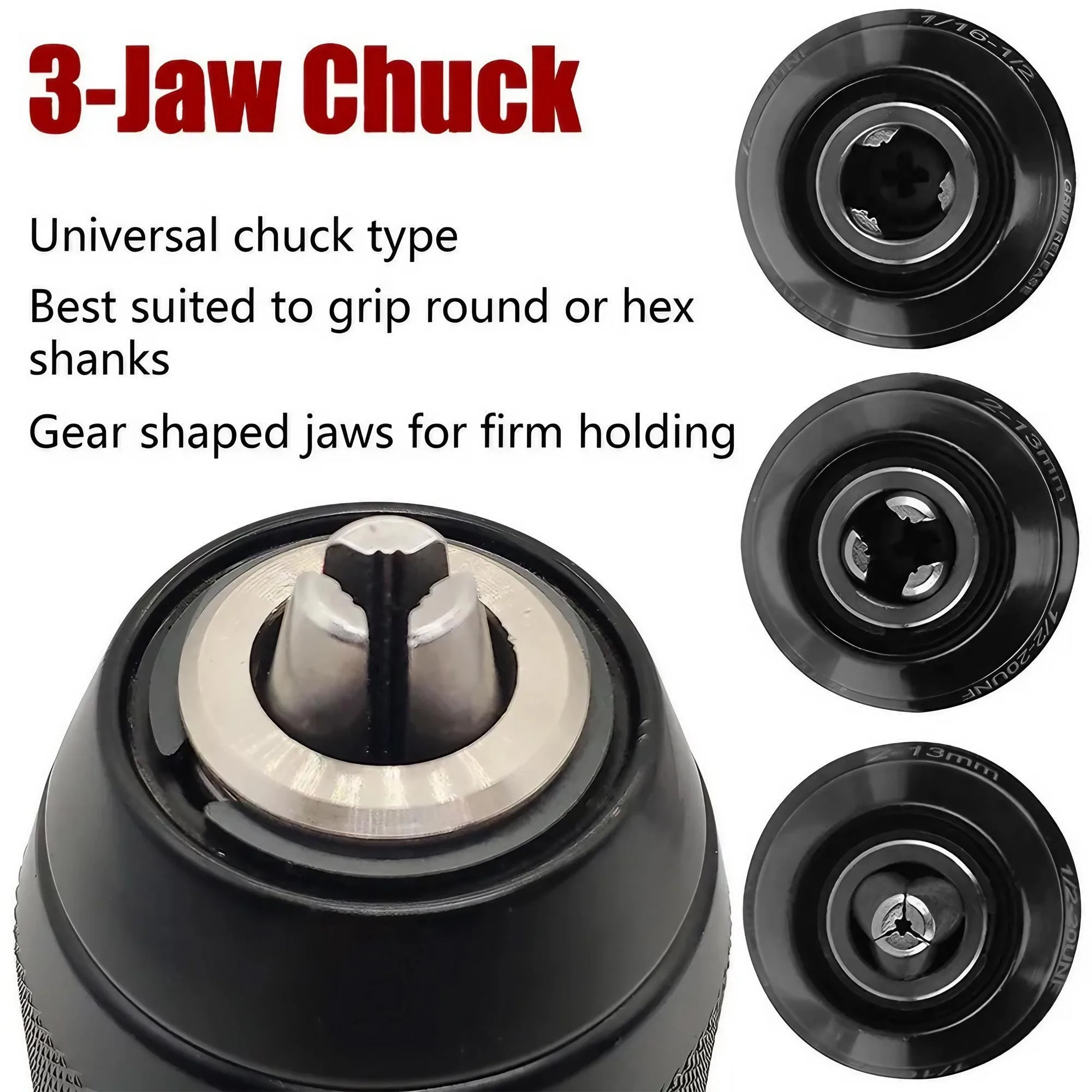 Keyless Drill Chuck Impact Drill Adapter SDS Plus Chuck Heavy Duty Drill Chuck Set Hex Shank Adapter 13mm Chuck Power Tool Accessories Patented Anti-Slip Locking Heat-Treated Maximum Clamping Force Quick Change 1050W+ Drills Professional Contractor Grade view 3
