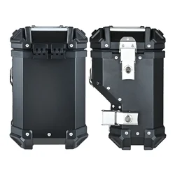2Pcs Black 38L Motorcycle Side Box Motorbike Side Saddle Bags Luggage Case Saddlebags Storage Trunk Key Lock Aluminum Toolbox