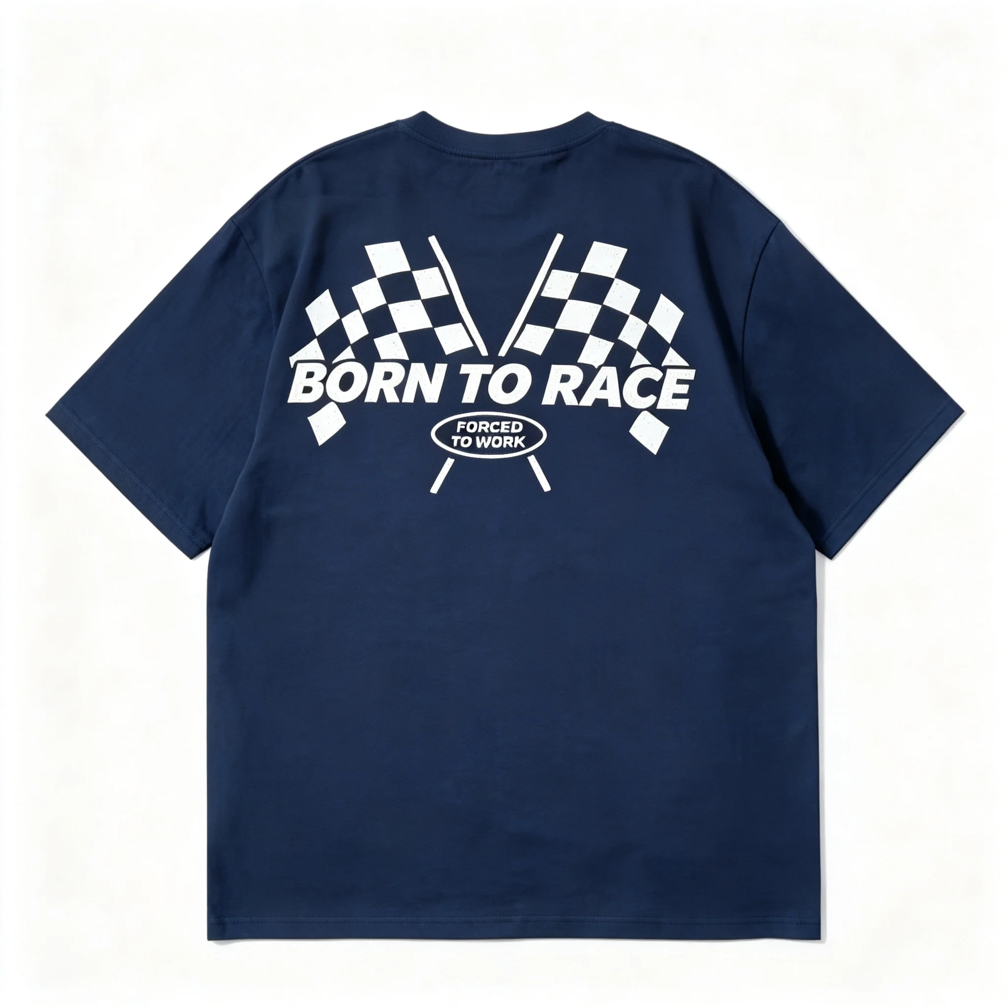 2026 New Oversized Unisex Streetwear T Shirt Born To Race Checkered Racing Flag Back Graphic Casual Cotton Tee