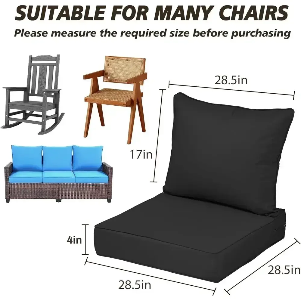 Outdoor Chair Cushions, 28.5x28.5, High-Density Foam, Water-Resistant, UV Protected, Black