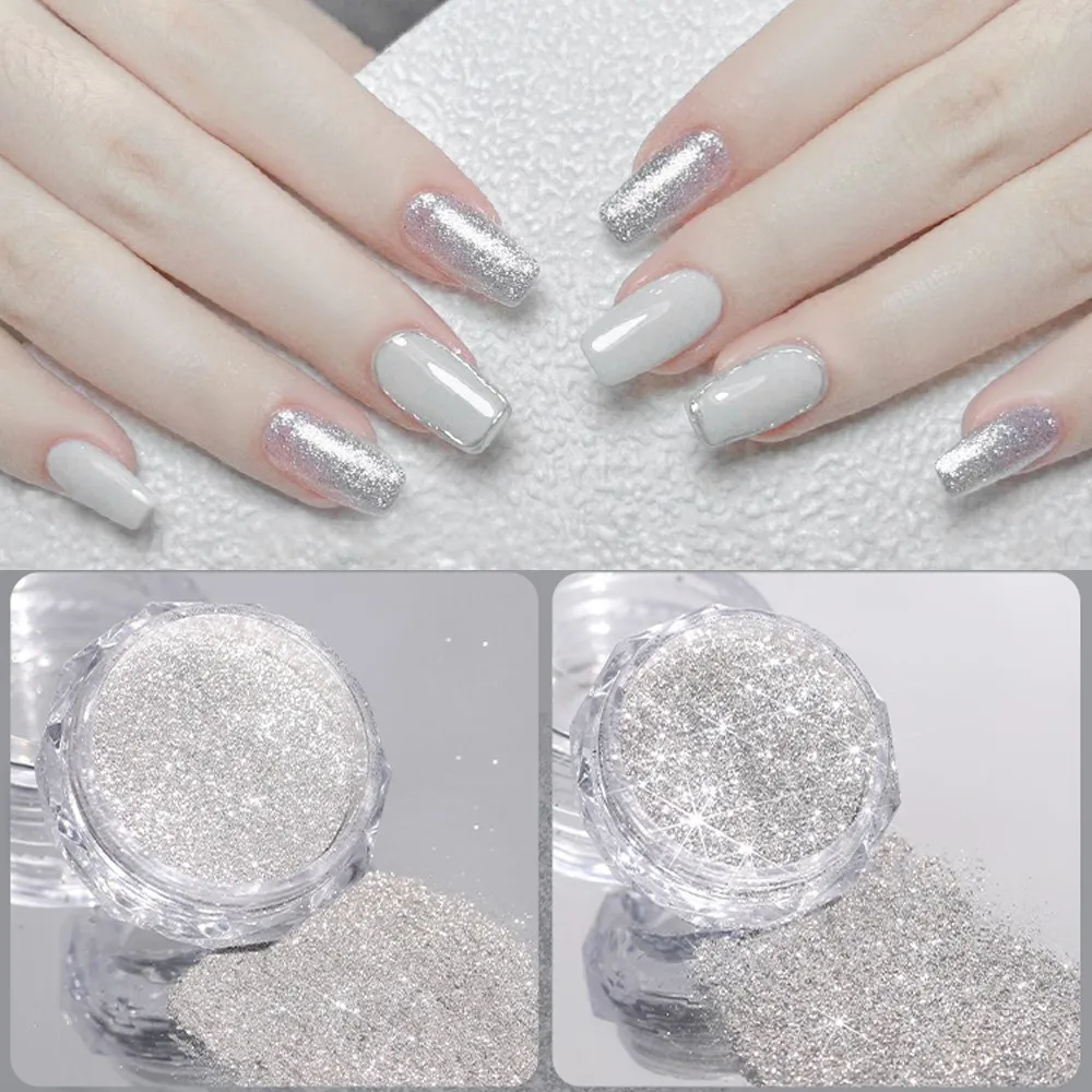 1Jar Sparking Galaxy Silver Glitter Nail Powder Shining Magic Mirror Powder Manicure Slice Flake Nail Art Chrome Pigment Sequins