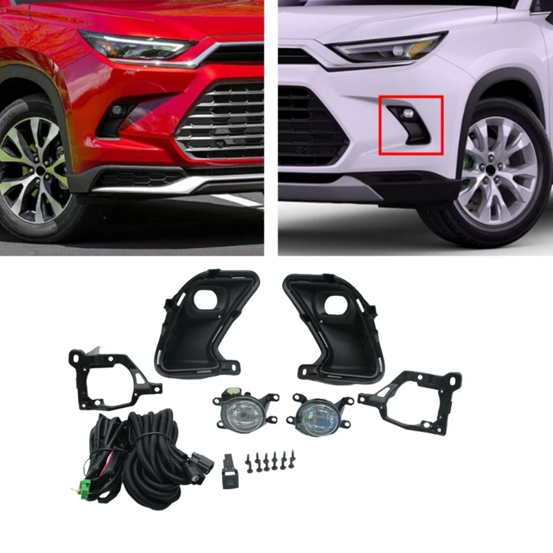 Car Front LED Fog Light Assembly Clear Lens Fog Lamp Frame With Harness Switch Button For Toyota Highlander 2024-A92D