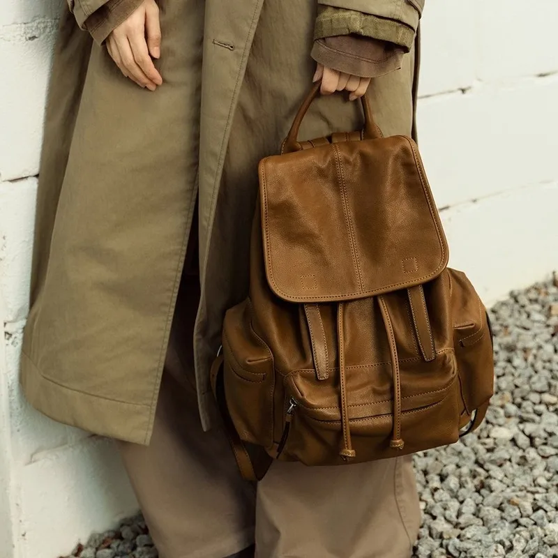 Genuine Leather Women Backpack Rucksack Cross Body Bag Book School Lady Cowhide Female Daypack Messenger Shoulder Bags Knapsack