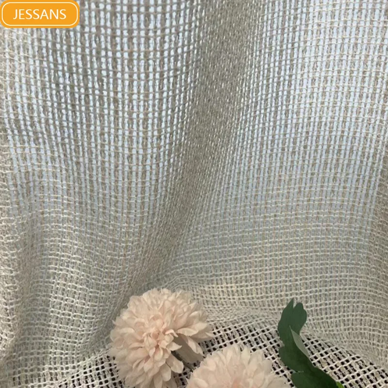 New Woven Jacquard Cotton Linen Mesh Window Curtains for Bedroom Living Room Balcony Window Customized French Window