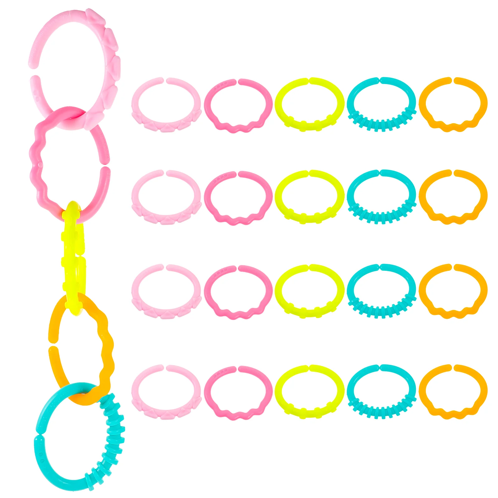 24pcs Baby Teether Rings Links Toys Links Rattle Strollers Car Seat Travel Toys for Baby Infant Newborn