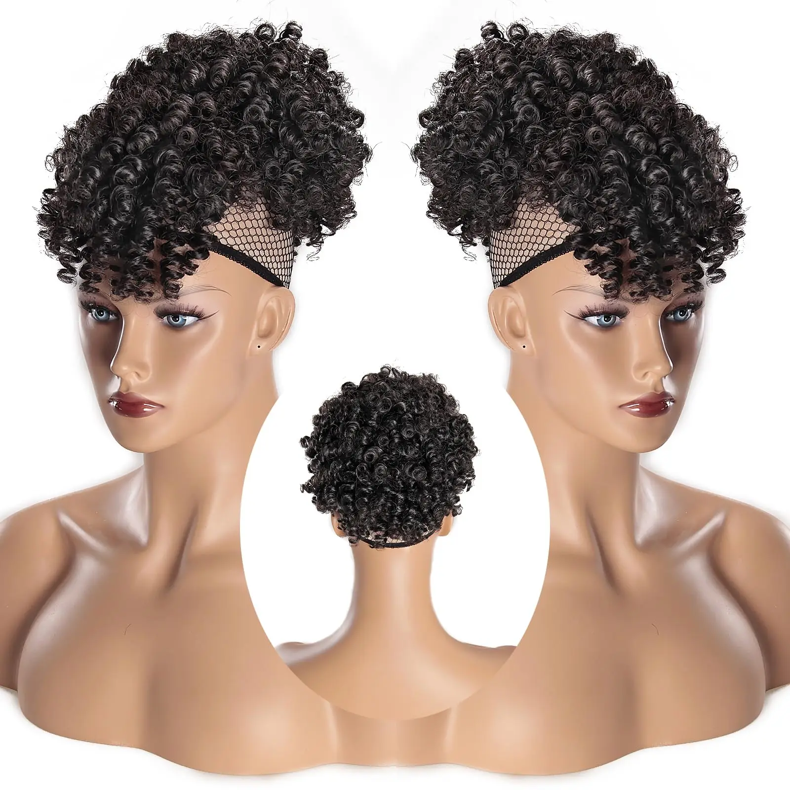 Afro Puff Drawstring Ponytail with Curly Hair Pieces Clip in Bangs Short Ponytail Hair ExtensionsNatural Hair Ponytails