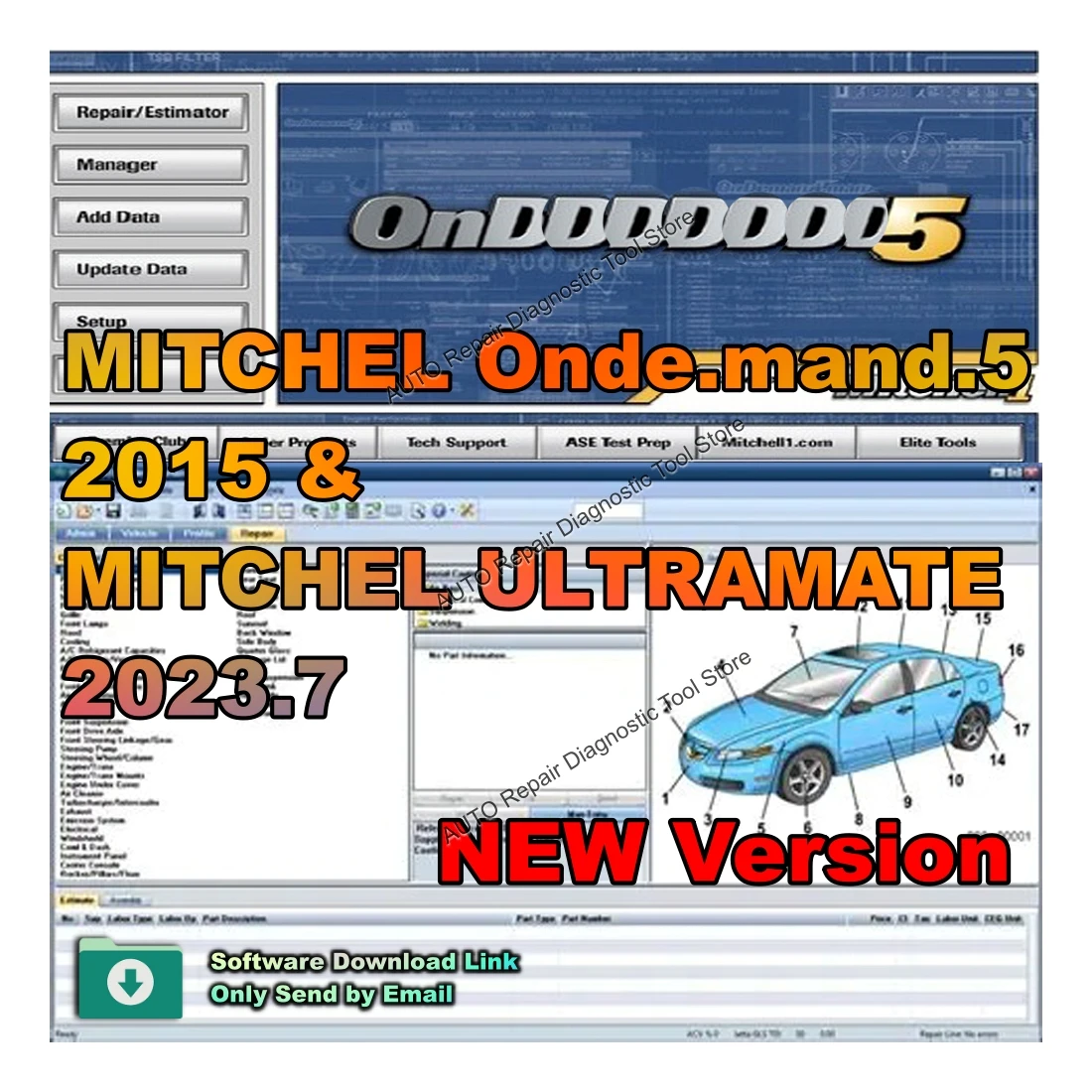 

auto repair software Mitchel On Demand 5 Diagnostics TSBs Recalls Diagram+Mitchel UltraMate 2023.07 Advanced Estimating Software