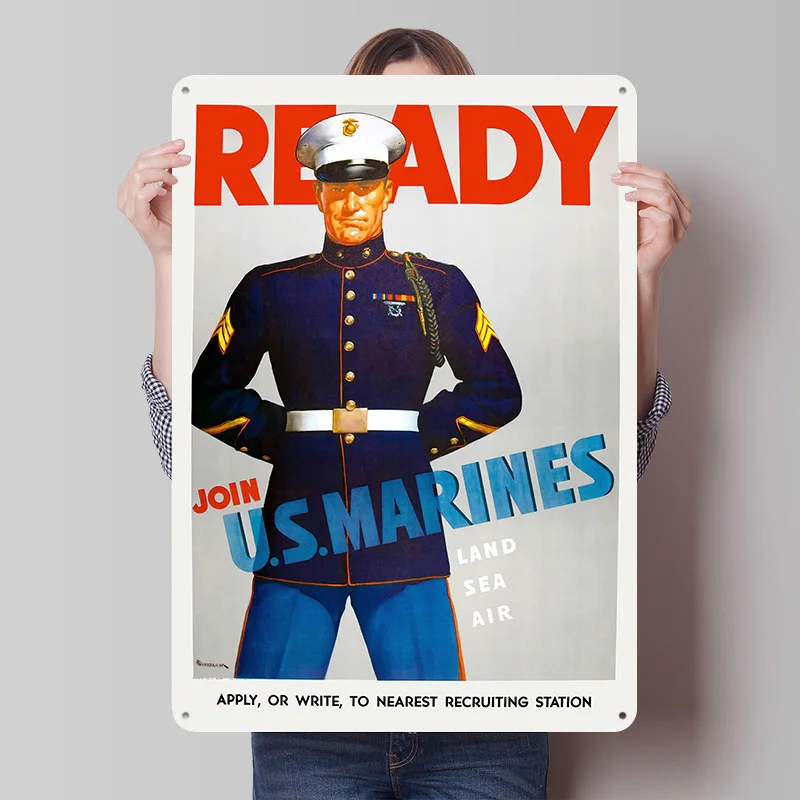 Join the US Marines Tinplate Posters Customizable Wall Art Retro Vintage Metal Signs for Home Room Mancave Decoration Garage