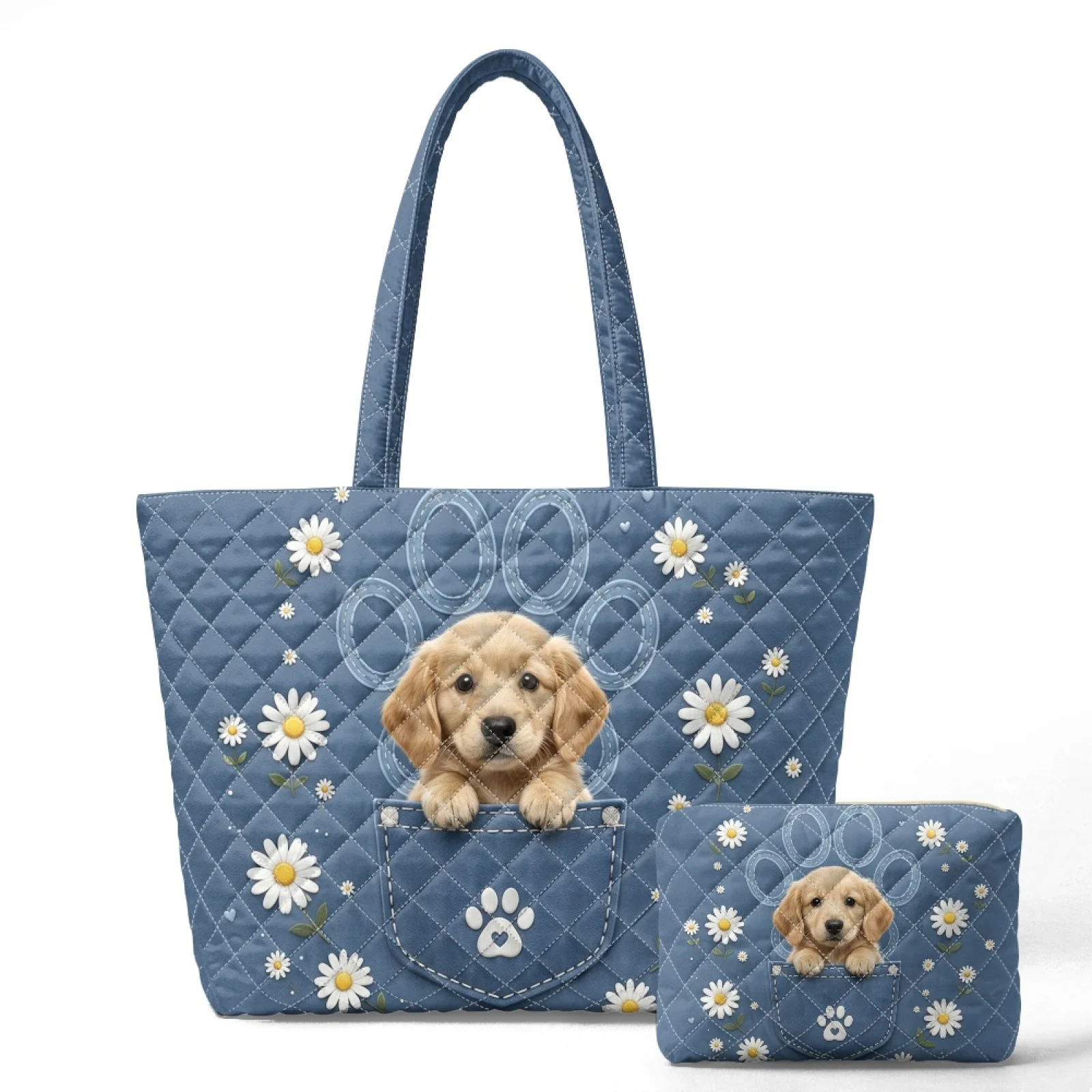 Coloranimal Pink Ribbon Floral Print Set of 2 Quilted Portable Tote Bag with Storage Bag Tote Bags Handbags for Dating