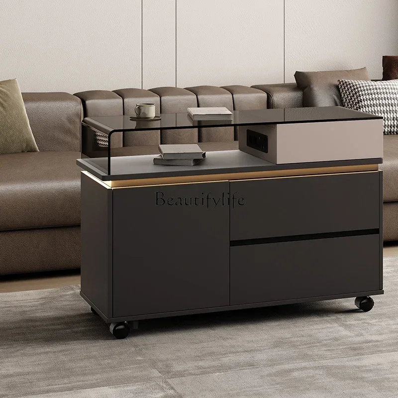 yj58 The side cabinet next to the creative sofa can move the small coffee table.