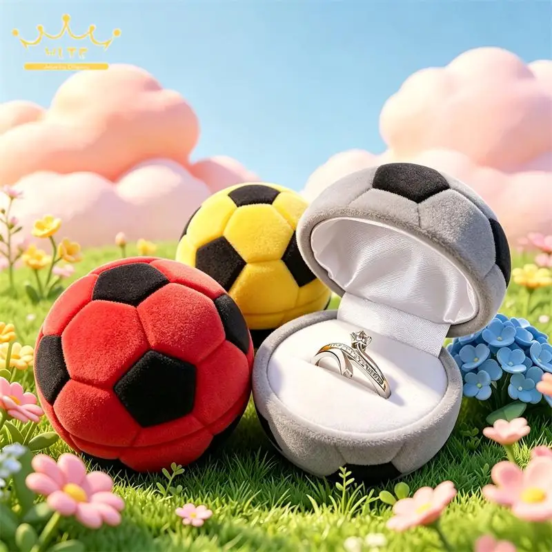 Unique Soccer Ball Shape Velvet Ring Box Engagement Proposal Wedding Anniversary Gift for Football Fans Football Jewelry Storage