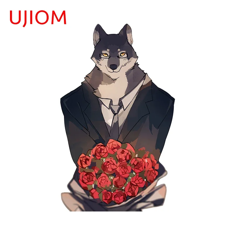 UJIOM 13cm X 8cm Wedding Wolf Furry Wall Sticker Man with The Rose Dreamy Floor Window Decor Decals Fine Laptop Chambre