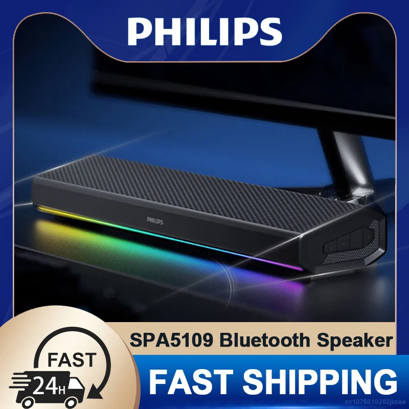 Philips SPA5109 Wireless Bluetooth 5.3 Speakers Outdoor Music Player HiFi Stereo Wired Voice Box RGB Atmosphere Lamp 1800mAh