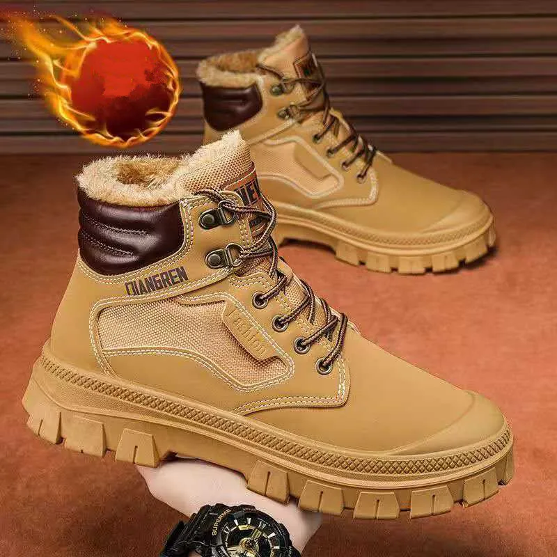

2026 Winter thick-soled durable men's boots with added insulation for warmth comfortable and slip-resistant casual cotton shoes