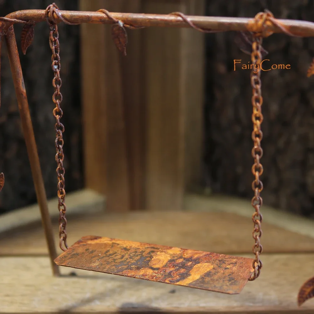 Miniature Rusty Iron Swing Fairy Garden Arch Door Vintage Retro Patio Decor Metal Craft Items Home Decor Ornament