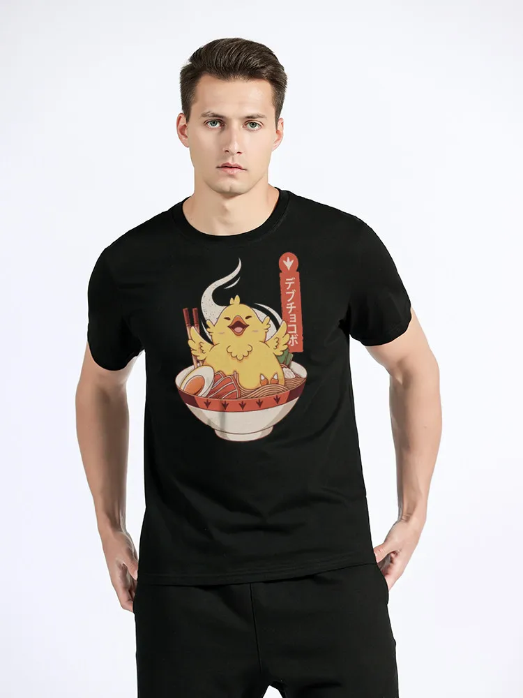 Funny Fat Chocobo Ramen Final Fantasy T Shirt Oversized Cotton Short Sleeve Custom T Shirt Men Hip Hop T-shirt Tees Streetwear