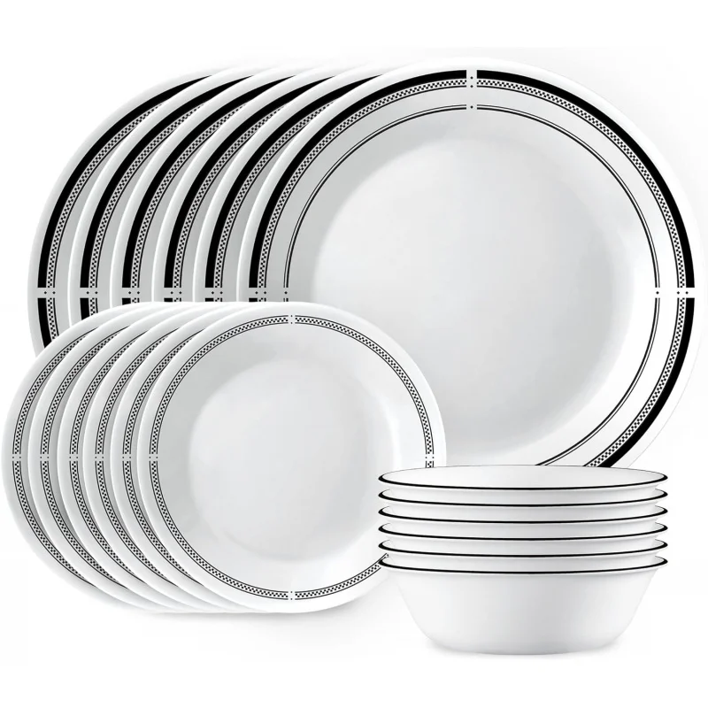 

18-Piece Round Dinnerware Set, Service for 6, Lightweight Plates and Bowls , Vitrelle Triple Layer Glass, Chip Scra