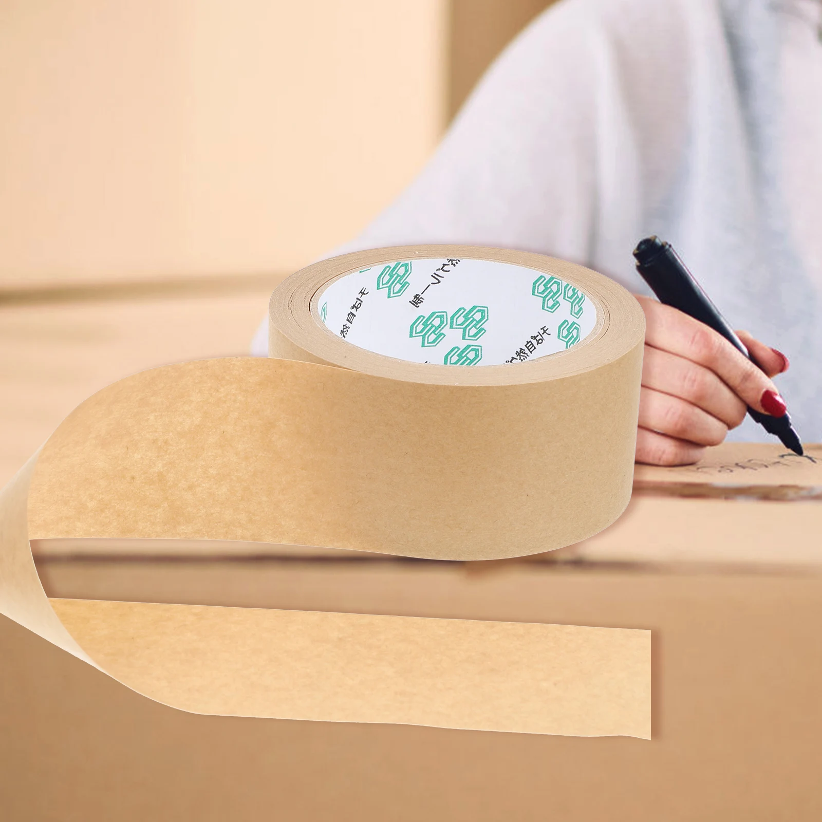 

2pcs Kraft Paper Tape 50MMx30M Writable Self-Adhesive Packing Tape for DIY Craft Reusable Sealing Box Book Binding