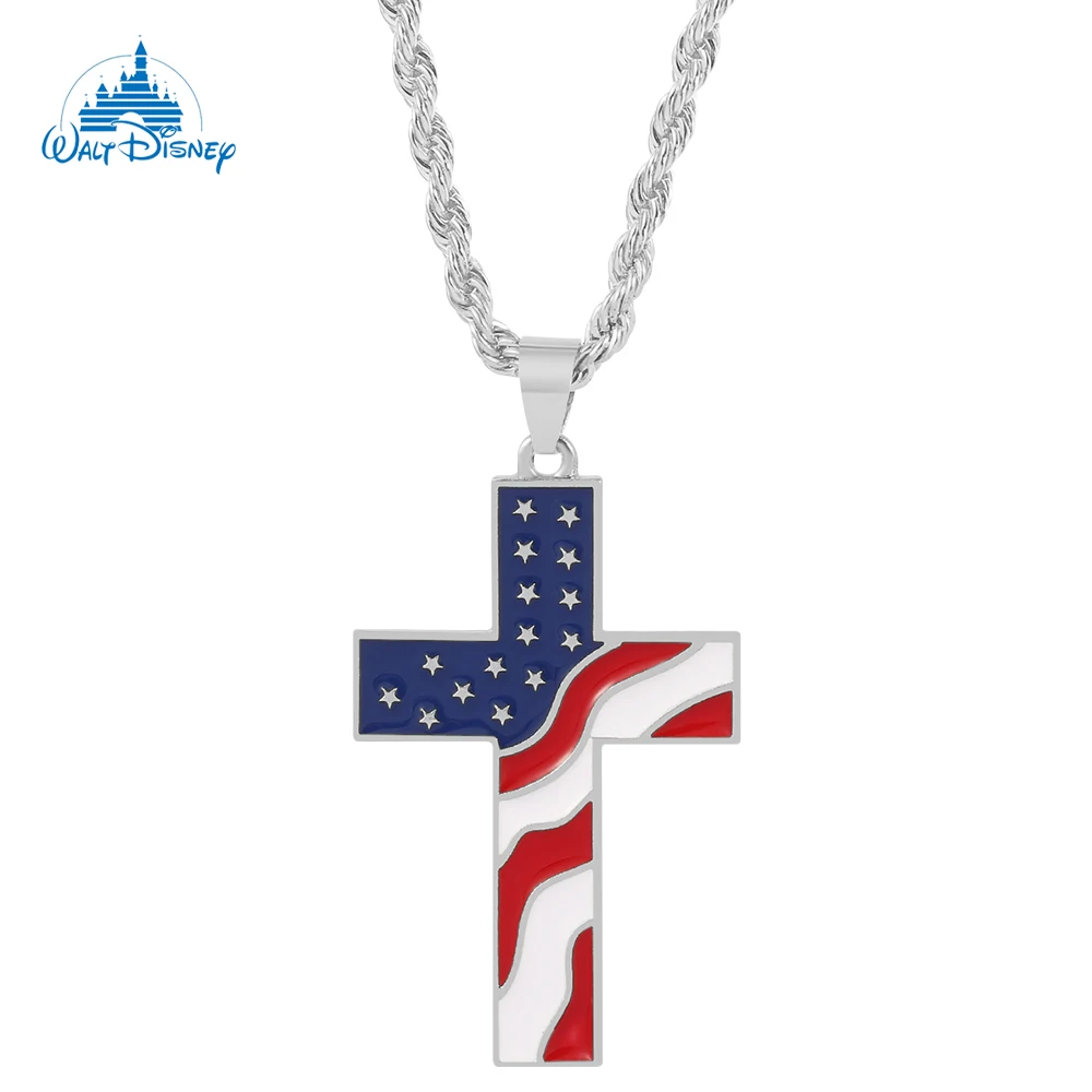 Disney Marvel Sci-fi Movie Avengers Captain America Necklace Fashion U.S. Liberty Banner Crucifix Necklaces Gifts For Fans