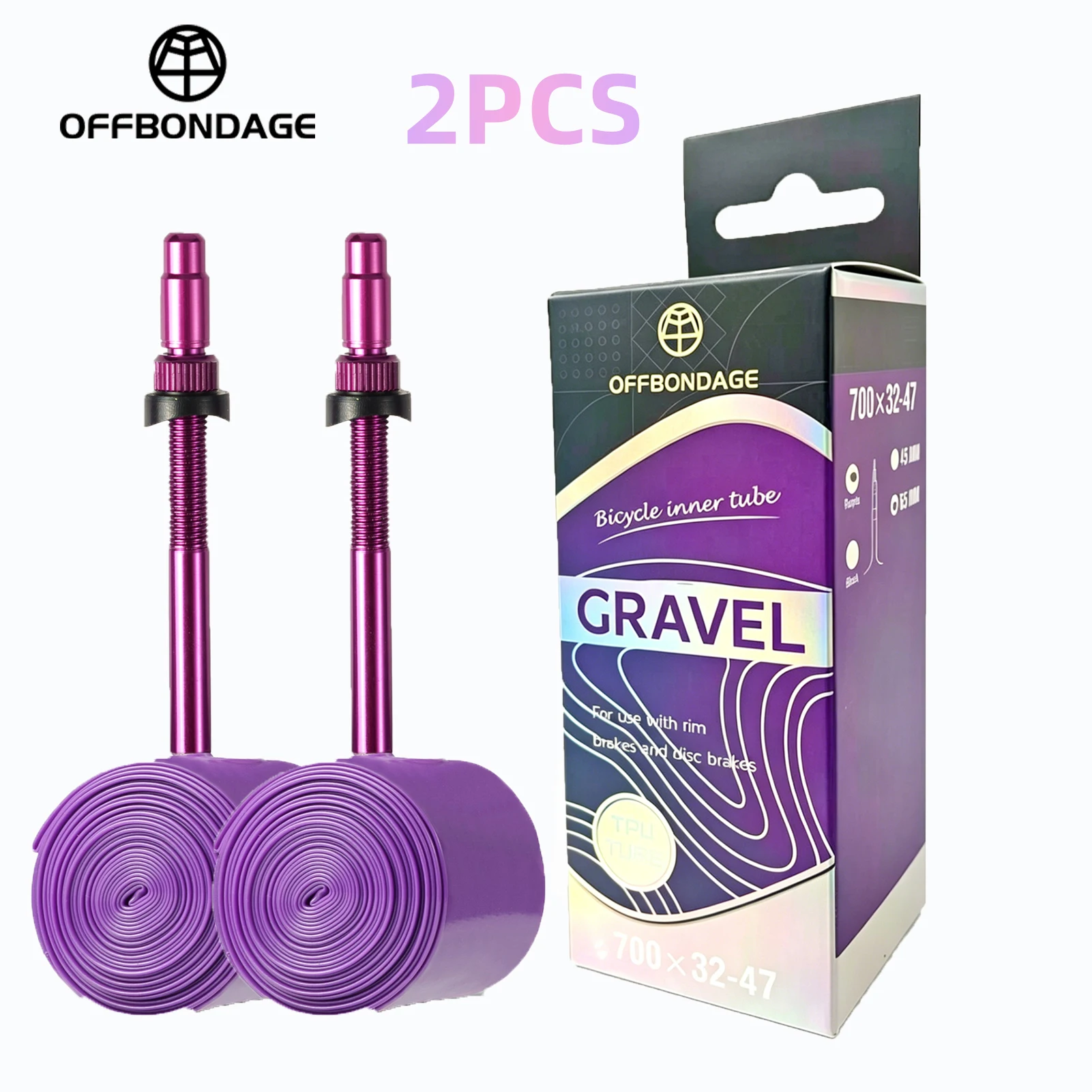 

OFFBONDAGE 2 шт. велосипедные камеры из ТПУ 700c для гравийных и шоссейных велосипедов, сверхлегкие, с французским ниппелем 45/65 мм, 700x32-47C, аксессуары для велоспорта