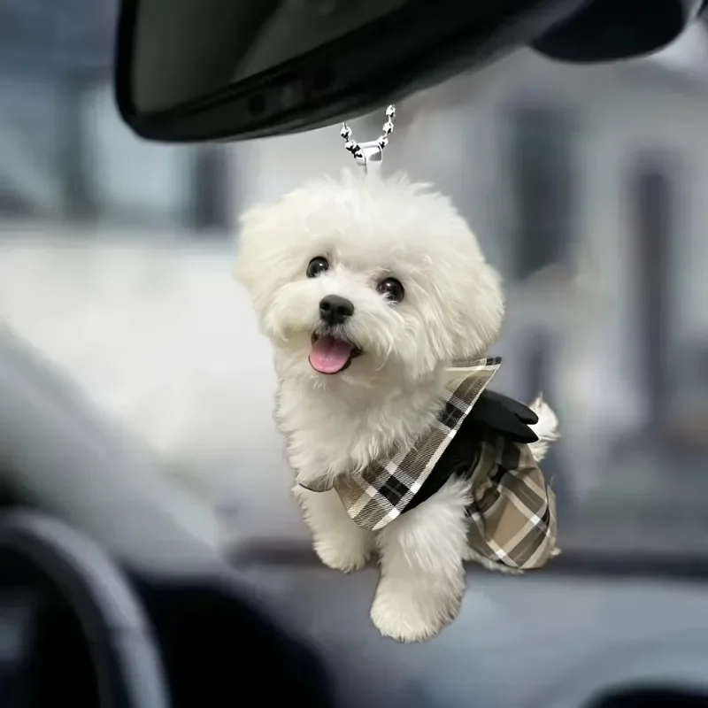1pc Cute acrylic puppy car decorations are the perfect choice for Christmas trees, couple gifts, home and backpack decorations