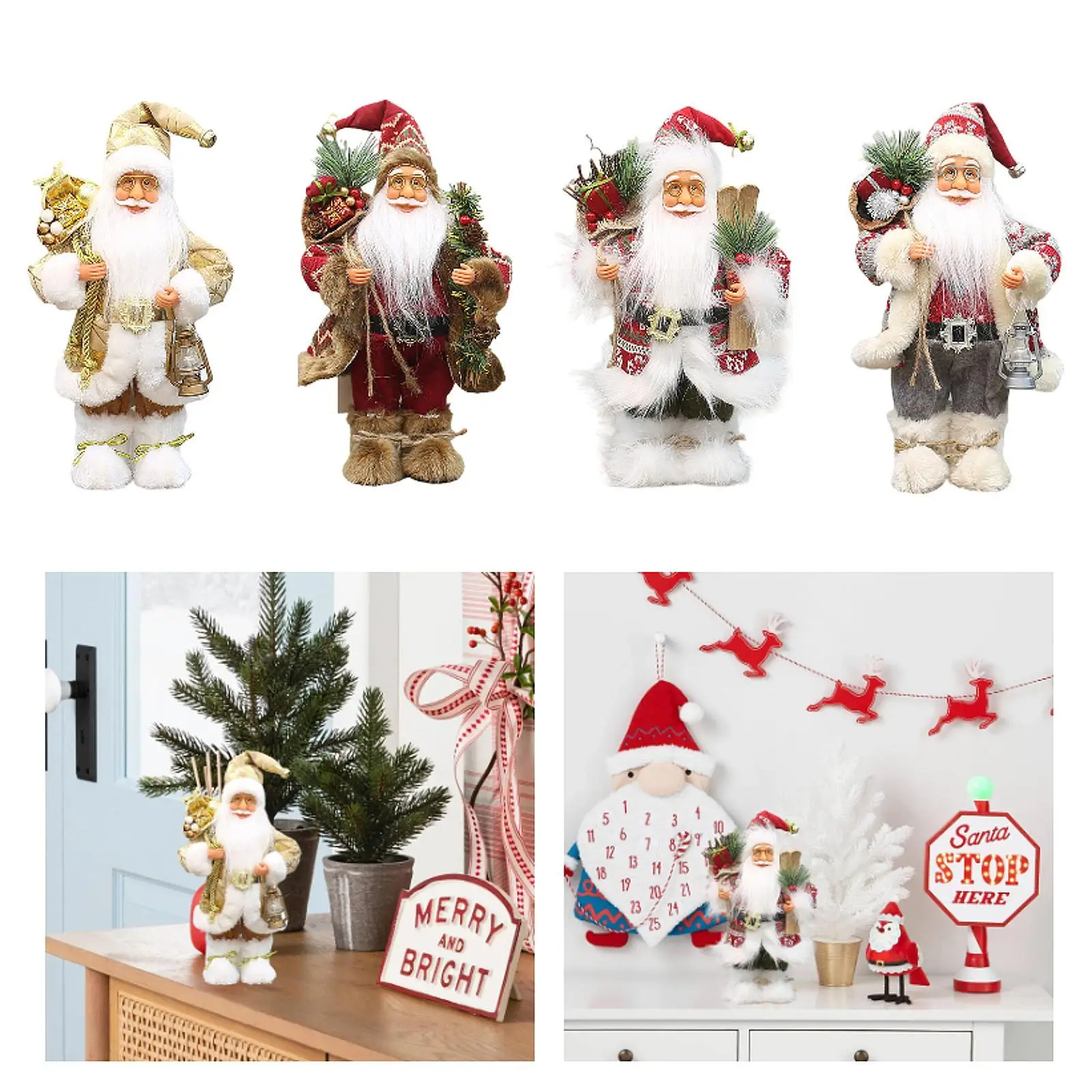 Kerstpopdecoratie 12" Kerstmanbeeldje Klassieke Kerstmanfiguur voor Festival Tafel Bureau Nieuwjaar Vakantiekamer